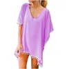 Damesbikini bedekken Tops Trim Kaftan Chiffon Tassels Swimwear Cover-ups Beach Loose Female Summer Beachwear L4