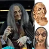 Party Masks Halloween Horror Old Witch Latex Headshield Mask and Hair Costume Rôle Playing Ghost House Q240508