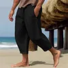Herenbroek mannen massieve kleur trekstring elastische taille losse bijgesneden zakken split diep kruis zomervakantie strandbroek