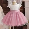 Mädchenkleider 12m Baby formelles Taufkleid Süßes Mädchen Stickerei Blume Geburtstagskleid Kleid Kinder Bogen Hochzeit Kleidung Kind Vestido