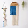 Dekorativa figurer Macrame Wall Hanging Boho Semicircle Wood Board Ornament Long Tassels Tapestry