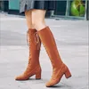 Boots Fashion Femmes Cross Strap Suites Automne Winter Knee High Lady épaisse semelle Plateforme