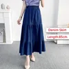 Skirts Spring Summer Casual High Waisted Washed Loose Long Cake Jeans 90cm Length Denim Tiered Maxi Skirt B0N117N