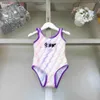 Luxury kids one-pieces Swimsuit Colorful logo printing girls swimwear size 80-150 CM Summer child Beach Bikinis Designer Children Swimwears 24May