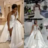 2023 Witte plus size Arabische Aso Ebi Kristallen Wedding Jurk Hoge gesplitste Sparkly Black Girl One Shoulder Sexy Satin Bridal Ghowns 0509