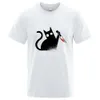 T-shirts masculins Schrodinger est mort noir chat mode T-shirt doux homme de haute qualité t-shirts coton court seve strt tops h240508