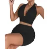 Frauen zweiteilige Kleiderdesigner-Rock Frauenhals Hänge Spitze zweiteils Set Sexy Open Navel Fold V-Ausschnitt Sling Kleid zweiteilige Sets