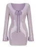 Sexy In Luxury Sequins Draw String Metal V Neck Long Sleeve Bodycon Mini Dress Elegant Party Evening Club Dresses 240509