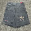 JNCO Series Skull Pattern Primped Denim Shorts Skateboard Hip Hop Mens Fashion Y2K Washed High Wide Jam Le jambe Shorts 240509