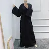 Vêtements ethniques Turquie Dubaï Robes musulmanes Abayas pour femmes Lacet-up Elegant Cardigan Robes vintage Ruffle Maxi Dress Women's Casual Long