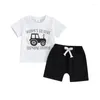 Ensemble de vêtements Toddler Boys Summer Summer Lettre de voiture Imprimer des t-shirts à manches courtes Tops Elastic Wison Shorts 2pcs