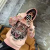 Damen Hoodies Sweatshirts Herbst Herbst Hoodled Lotus rosa mit Diamant Pfingstrose Blume Cartoon Schwere leichte Luxus -Trendy -Sudaderas