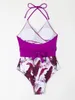 Kvinnors badkläder 2024 Cross Print Two Piece High midja Bikini Kvinnliga Swimsuit Purple Bather Bading Swimming Strandkläder Summer
