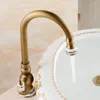 Kitchen Faucets Basin Antique Brass Deck Mounted Bathroom Sink Faucet Single Handle Hole High Arc Cold Mixer Water WC Taps