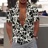 Herren lässige Hemden neue Sommer Herren Hawaiian Shirts Maple Leaf Print V-Ausschnitt Hemden für Männer Button-up Short Slve Tops Strtwear Trend Männer Kleidung T240507