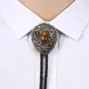 Tiger Eye Stone Leaf Bolo Tie för Man Cowboy Western Cowgirl Leather Rep Zinc Alloy Slips 2840