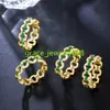 Exquisite Design 18k Gold Plated Cuban Link Round Cubic Zirconia Emerald Green Stone Wedding Ring for Women CZ Jewelry Gift