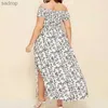 Basic Casual Kleider Sommer Womens Bohemian gedruckte Schulter Teil Körperlänge Kleid xxxl 4xl xw