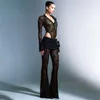 Pantalon de deux pièces pour femmes en dentelle noire sexy bodys et leggings correspondant 2024 Fashion de printemps V-col