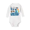 Rompers mijn eerste paasbaby Romper pasgeboren vakantie Bodysuit Bunny Gedrukte lange mouw kleding ester feestjongen meisjes outfits jumpsuit t240509