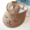 Caps Hats New Rabbit Baby Hat Summer Straw Folding Visor Baby Hat Cute Adjustable Childrens Sun Hat 1 Piece for Boys and Girls Childrens Sun Hat d240509