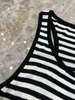 Robe pour femmes robe de gilet tricoté à rayures en noir et blanc