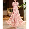 Summer Womens 2024 الأنيقة الأنيقة النحيفة القصيرة المطبوعة Vneck vneck shipper bohemian chiffon grage swing skirt dress 240426