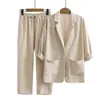 Pantalon de deux pièces pour femmes coton et lin 2 pièces veste de veste de costume printemps automne