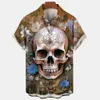 Chemises décontractées pour hommes Strtwear Harajuku Skull Shirt For Men Mens Clothes Gothic Short Slve T-shirt Vintage Fashion Button Shirt T T240507