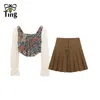 ワークドレスTingfly Summer Fashion Jacquard Short Stylesブラウストップラインプリーツスカートセット