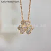 Vancleff High End jewelry necklaces for womens Full Diamond Lucky Clover Flower Necklace 18K Rose Gold Petals Versatile Collar Chain Straight Original 1:1 With logo