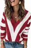 Women's Sweaters Pretty Garden Women V Neck Stripe Color Block Loose Oversized Pullover Sweater Fashion Knitwear