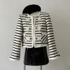 Damesjassen marine stijl zwart wit gestreepte korte jas herfst winter elegante casual kanten zoete kleine geurige dames tweed jas