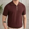 British Mens T-shirt rayé jacquard décontracté mince zippel polo t-shirt t-shirt polo camisa hombre mannen polo 4colours 240508