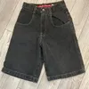 Harajuku Hip Hop Denim Shorts Jnco Shark Bordado suelto Black Jeans Shorts Men Pantalones de chándal Summer Streetwear 240509