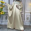 Ethnic Clothing Muslim Dress Women Simple Shiny Satin Abaya Long Sleeve Loose Ladies Middle Eastern Dubai Abayas Turkey Islamic Solid Robe