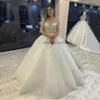 Vestido de casamento brilhante de Crystal, decote em V Mangas compridas 2023 Vestido de Noiva Lace Up Pageant Beading Vestidos de noiva