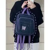 School Bags Miyagawa Butterfly Denim Backpack 2024 Deep Blue Printing Simple Women's Backpacks Causal Students Book