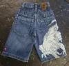 JNCO Series Skull Pattern Primped Denim Shorts Skateboard Hip Hop Mens Fashion Y2K Washed High Wide Jam Le jambe Shorts 240509