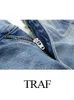 Traf women modes patchwork hohe taille gefälschte denimhose weibliche vielseitige street blaue jeans weite beinhose 240423