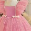 Robes de fille 2023 Pink Elegant New Girl Girl Princess Robes For Kids Events Costume Costume Birthday Wedding Party Tulle Tutu Bow Girl Vestido 1-5T