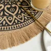 Vintage Pastorale ronde katoenen linnen Placemats Handweven jute kwastjes zachte niet -slip tafelpads vaasmatten accessoires 240508
