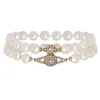 Marque Westwood Double couches Pearl Saturn Magnetic Bracelet Bracelet Womens Classic Full Diamond Planet Nail