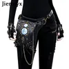 Taillenbeutel Jierotyx Vintage Nietbeutel Motorrad Frauen schwarzer Leder Steampunk Retro Rock Belt Telefon Beutel Crossbody