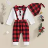 Kledingsets baby Baby Boys 3 stks Casual Fall Outfits Lapel met lange mouwen Romper Suspender broek Hoed kledingset