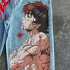 HARAJUKU Anime Graphic szerokie jeansy dżinsy streetwear y2k dżinsy mężczyźni kobiety japoński w stylu wysokiej talii spodni 240429