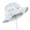 キャップ帽子の女の女の子の夏の太陽の帽子の女の女の子フラミンゴバケツハットチルドレンチンショルダーストラップビーチハットアウトドアトラベルワイドブリムUV保護帽子d240509