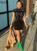 Hugcitar Shine Paillettenblack Kurzarm Elegant Sexy Bodycon Mini Prom Kleid Sommer Fashion Outfit Abendparty Club 240509