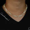 Chains Nouvelles glaces en zircone cubique Collier Figaro 12 mm Couleur argentée Prong Miami Cuban Chine CZ Charme Men Hip Hop Jewelry D240509