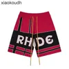 Rhude high -end designer shorts voor trendy chaopai brief kleur matching jacquard gebreide wol casual shorts voor unisex high street capris met 1: 1 originele labels